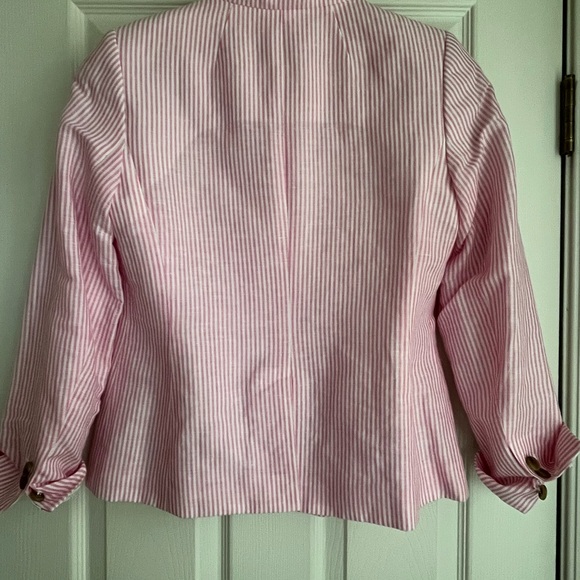 Talbots casual pink striped blazer - lined, patch pockets sz 4P- like new! - Picture 3 of 7